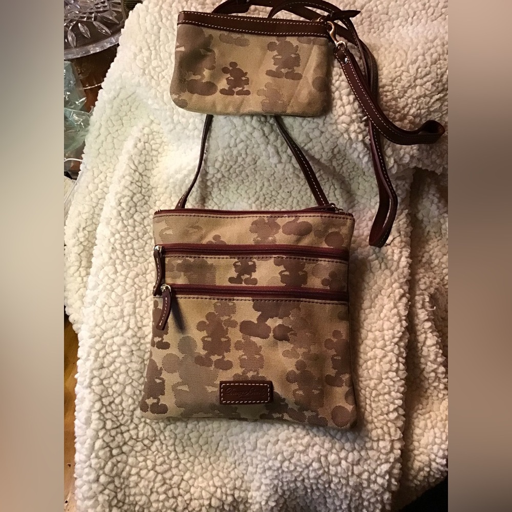 Dooney And Bourke Tan Camo Mickey Crossbody Bag with Wristlet